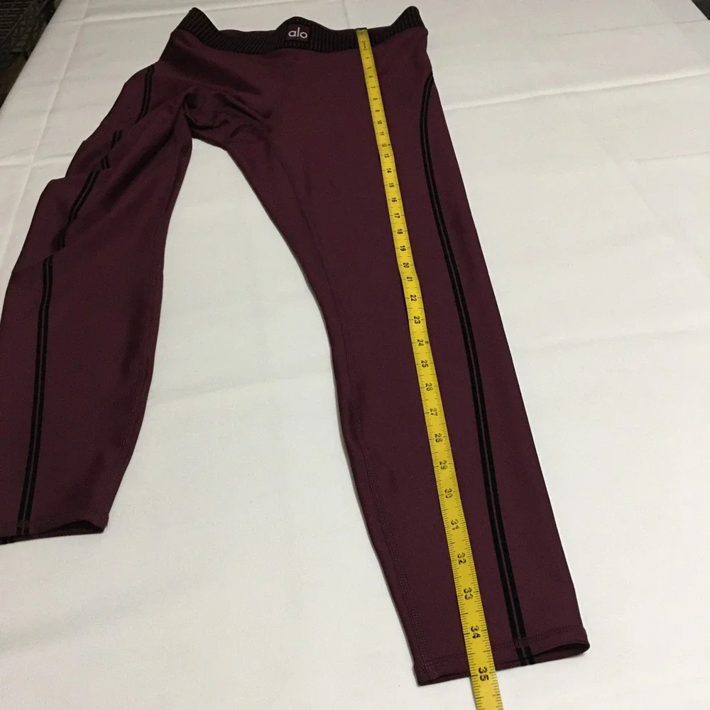 Alo Yoga Leggings Women Medium Burgundy Side Stripe Athletic